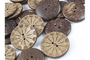 YAKA Premium 50pc Thick Coconut Shell 2-Hole Buttons for Embellishments