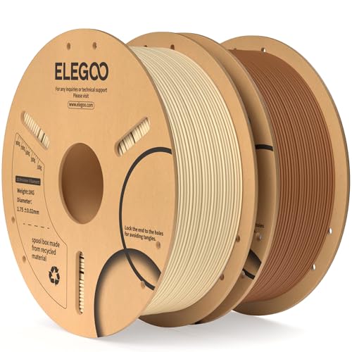 ELEGOO PLA Filament 1.75mm Brown & Beige 2KG, 3D Printer Filament Dimensional Accuracy +/- 0.02mm, 2 Pack 1kg Cardboard Spool(2.2lbs) 3D Printing Filament Fits for Most FDM 3D Printers