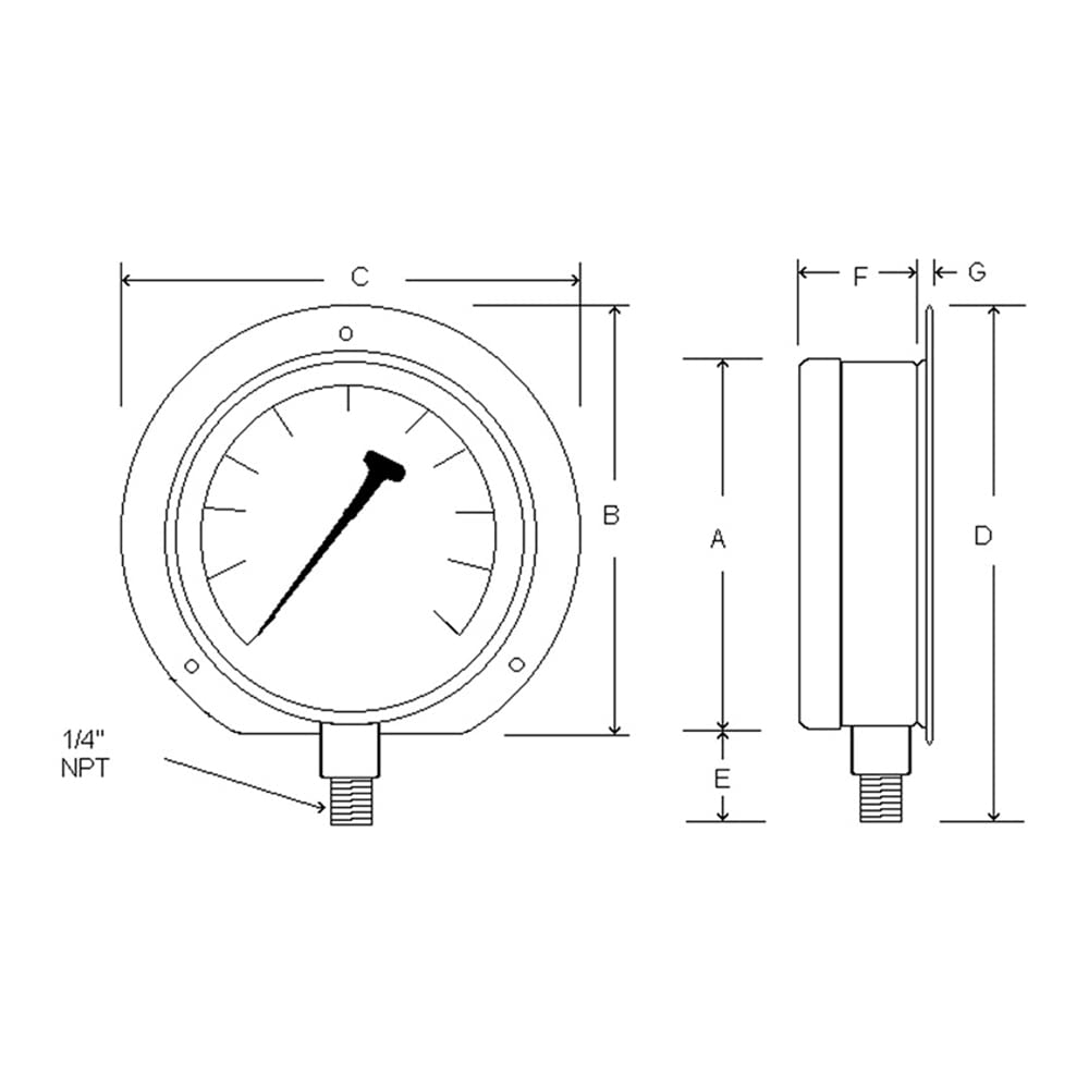PIC Gauges 115D-604C Bottom Mount Dry Pressure Gauge w/ Black Steel Case, Brass Internals, Chrome Bezel, Plastic Lens, Wall Mount Back Flange, 6