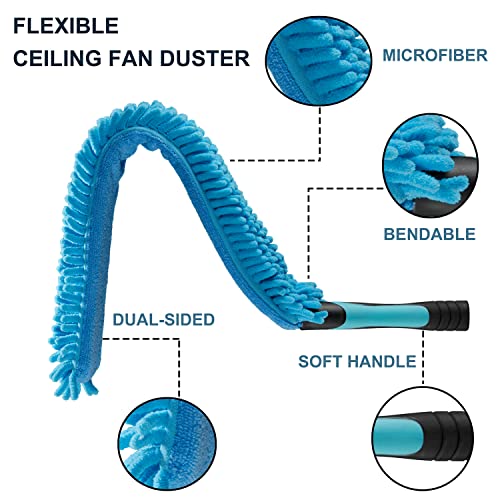 Hicavar 20 Foot High Ceiling Fan Duster With 5-12 Foot Extension Pole, Extendable Reusable Cobweb, Feather, Window Cleaning Squeegee Kit #TOP3