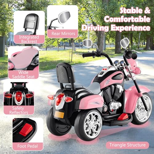 Image of Costzon 6V Ride on Chopper Kids Motorcycle with Horn, Headlight(Laser Pink) | Battery Powered, 3-Wheel Stable Ride on Toys, Electric Toddler Motorcycle for Kids, Gift for Boys Girls