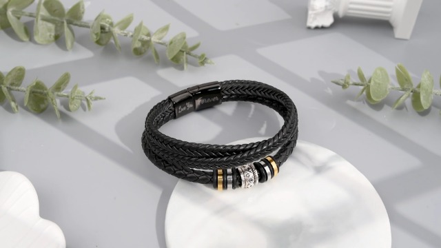 Bracelet Infini Cuir Tressé Qupuce - Gravure 'Je T'Aime' - Cadeau Homme Anniversaire, Saint Valentin