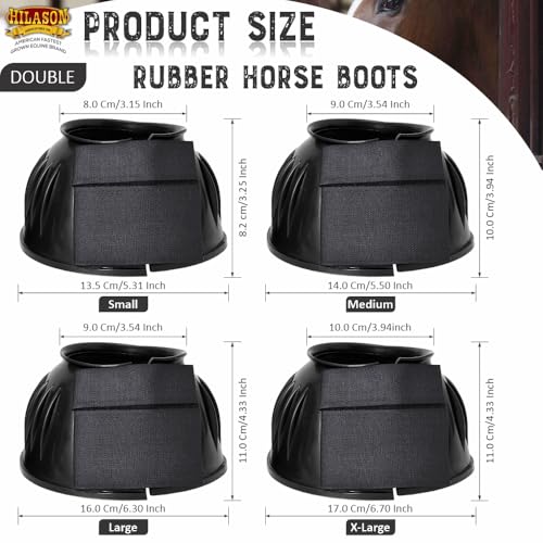 Image of HILASON Western Horse Rubber PVC Ribbed Double Hook and Loop Bell Boots Training Protective Shock Absorbing Leg