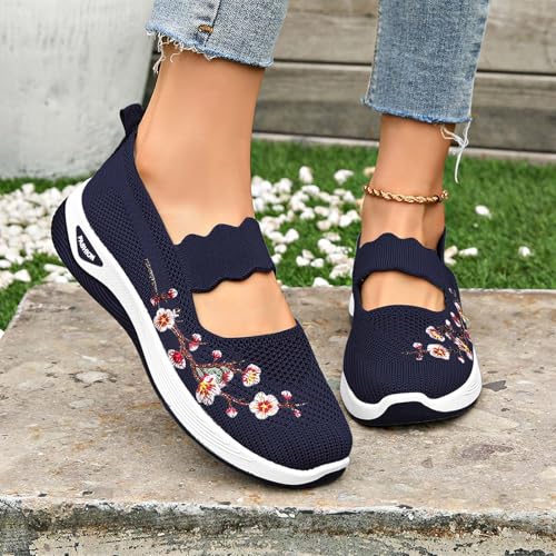 Womens Soft Sole Mesh Shoes Breathable Slip On Orthopedic Tennis Shoes Floral Print Dressy Mary Jane Loafers Walking2