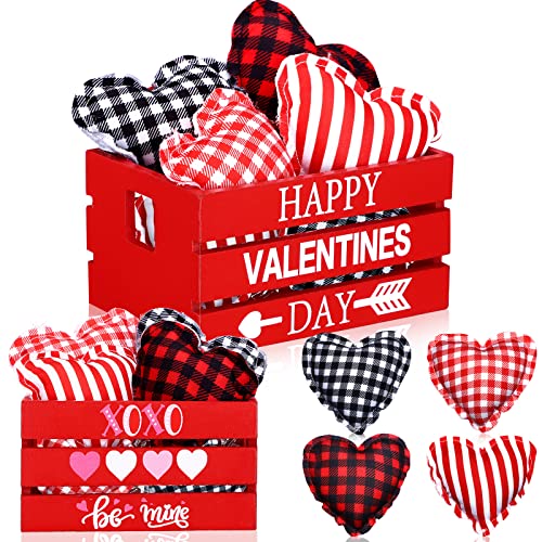 Bucherry Valentine's Day Decor Valentines Tiered Tray Decor Heart Centerpiece Mini Crate Decorations Fresh Table Sign Decor for Home Kitchen Harvest