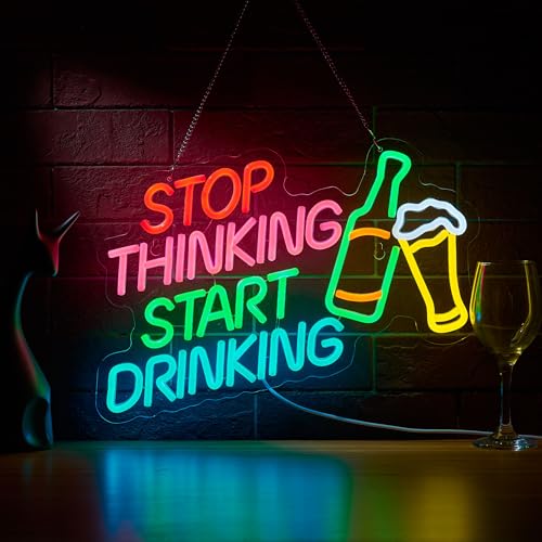 Stop Thinking Start Drinking Bar Neon Sign for Bar Sign Wall Dcor with Dimmable Switch for Beer Pub LED Neon Signs Light Decor