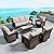 SUNSHINE VALLEY 6 Pieces Patio Furniture Set with Swivel Chairs, High Back Wicker Rattan Sofa with Extra Thick Cushion and Coffee Table, Outdoor Conversation Set for Garden Backyard Deck,Beige