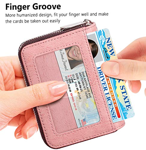 FurArt Porte-cartes de crédit, avec fermeture éclair, pour homme et femme, anti-RFID, porte-clés, taille compacte, rose, Compact, Portefeuille RFID - Image 3