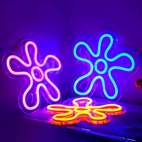 3 Pcs Flower Neon Sign Flower LED Light Signs Retro LED Signs Flower Shaped Neon Sign Purple Blue and Yellow Neon Sign for Bedroom Home Wall Decor Birthday Wedding Party Decorations Kid's Gifts (Flower)