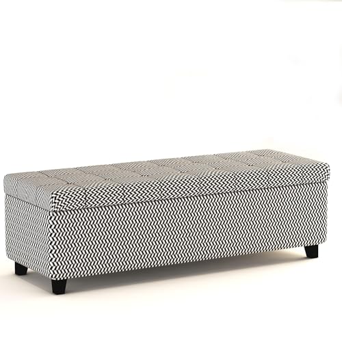 Image of 3 Seater Upholstered Ottoman Bench with Storage for Living Room | End of Bed Storage Seat | Button Tufted Pouffe Storage Settee Couch for Living Room Bedroom Office