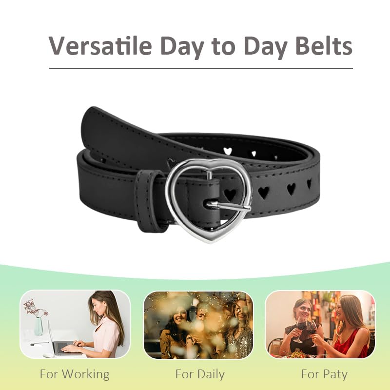 Black Heart Shaped Buckle Blets for Women Gothic Punk Accessories for Women Kawaii Heart Belt Y2k Goth Belt for Pants Jeans Vintage Cowgirl Belts for Skirts Dresses Gen Z Clothes4
