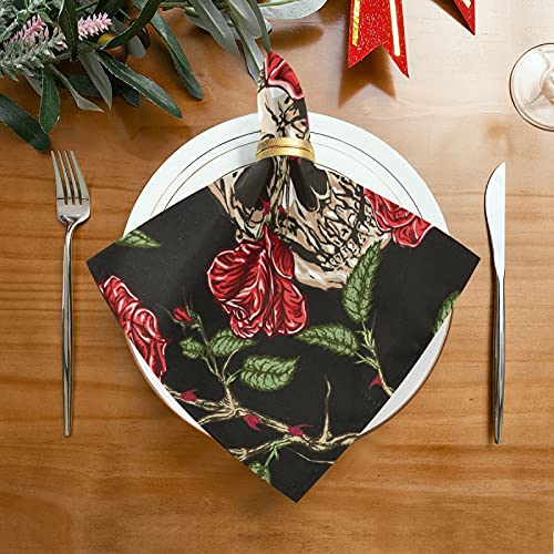 Otvee Cloth Napkins Gothic Skull And Red Roses Printed Soft Comfortable Table Napkins 20X20In Washable Kitchen Dinner Napkins For Family Daily Use|Wedding|Cocktail Party,1 Piece #TOP1