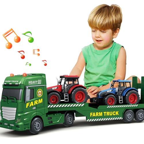 SpringFlower Toddler Boy Truck Toys, 25" Large Farm Vehicles Truck Toy with Tractors,3 in 1 Farm Boy Vehicle, Christmas Birthday Gifts for Kids 3 4 5 6 Years Old