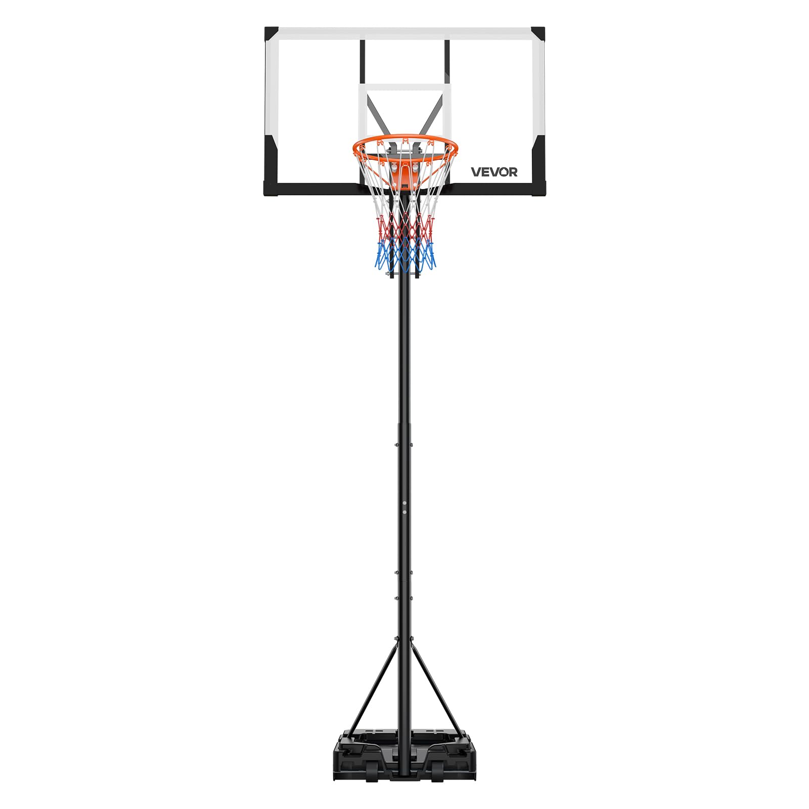 VEVOR Supporto da Basket Portatile Massimo 3,05 m Pallacanestro da Esterno con Piedistallo Regolabile in Altezza Design di Sollevamento, con Ruote e Tabellone PC da 1219,2 mm, per Cortili, Scuole