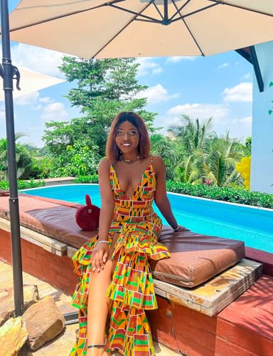 Image of SHENBOLEN Women African Ankara Batik Print Traditional Clothing Casual Party Dress