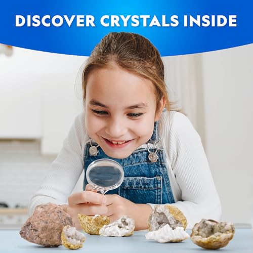 Image of National Geographic Break Open 4 Geodes Science Kit - Includes Goggles and Display Stand - STEM Science Gift for Boys and Girls, Break Your Own Geodes with Crystals (Amazon Exclusive)