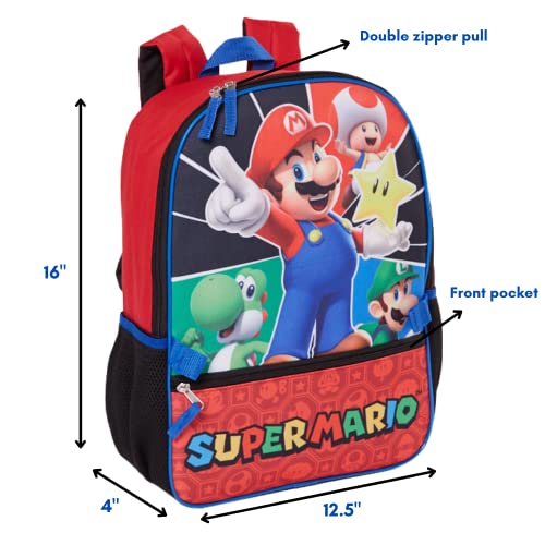 Ralme Super Mario Backpack With Lunch Box Set For Boys & Girls, 16 Inch, Value Bundle #TOP2