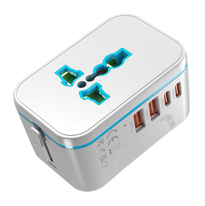 Image of rts 200+ Countries Universal Travel Adapter Fast Charger, Worldwide Plug Adapter 2 USB C PD3.0 & 2 USB-A Quick Charge, All in One International Power Adaptor Smart Wall Charger for Phone Laptop USA EU