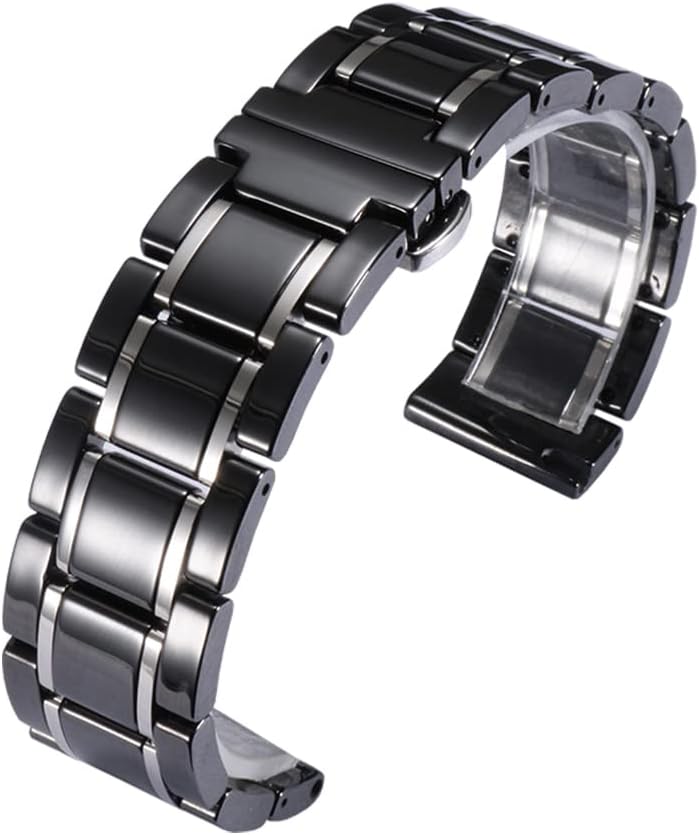 Ceramic Watch Band Universal strap with Quick Release Pins Butterfly Buckle Deployment Clasp Bracelet 14mm 16mm 18mm 20mm 22mm White Black