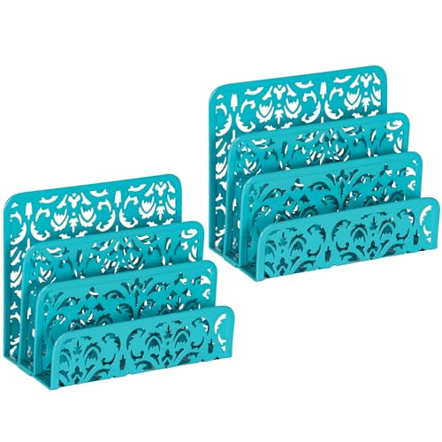 EasyPAG Mail Organizer Countertop, Desk Mail Sorter for Envelope, Small Vertical Letter Holder for Office Home, 2 Pack, Dark Teal