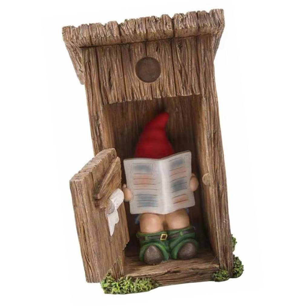 Funny Decorative Gnome Statue Garden Gnome Statue Resin Funny Dwarf Reading Newspaper in Toilet Art Crafts Figurines
