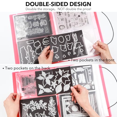 Image of 2 Pack Large Sticker Photo Storage Album, Stamp & Cutting Dies Storage Book Organizer Folder for Cards Storage DIY Scrapbooking Card Making Supplies 20 Pages 80 Pockets / Pack ( Clear + Green)