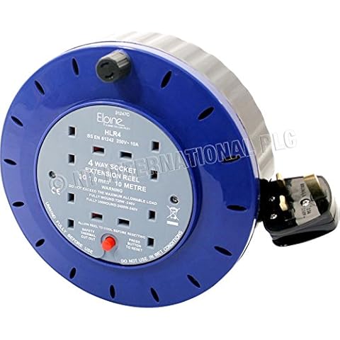 Elpine 10M 4 Way Socket Cable Reel Extension Lead With Safety Thermal Cut Out Cover