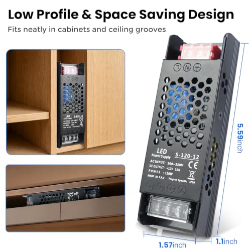 Image of 12V 10A 120W LED Power Supply, AC 100-250V to DC 12V Switching Power Supply, Constant Voltage LED Driver for LED Strip Lights, Cabinet Lighting, Signage, CCTV, 2 Pack