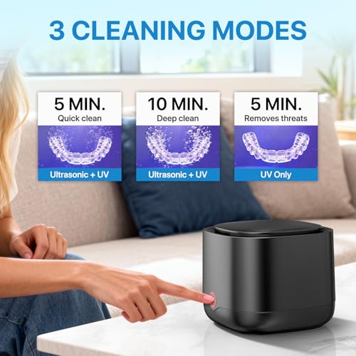 Image of Ultrasonic Retainer Cleaner with UV-C, 45kHz Rechargeable Dental Cleaning Machine 4000mAh, 200ML for Denture, Mouth Guard, Night Guard, Aligner, 3 Modes & 6 Cleaning Tablets