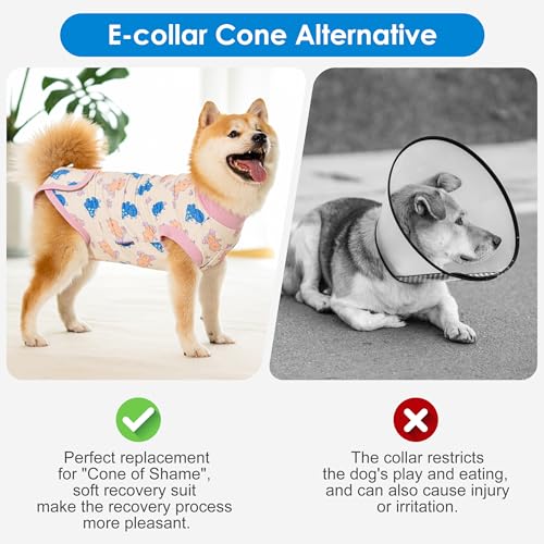 Image of cyeollo Recovery Suit for Dogs Surgery Suit Female Spay Soft Breathable Pet Onesie Bodysuit Male Dog Neuter, Small Medium Dogs Surgical Recovery Shirt, Dinosaur, L