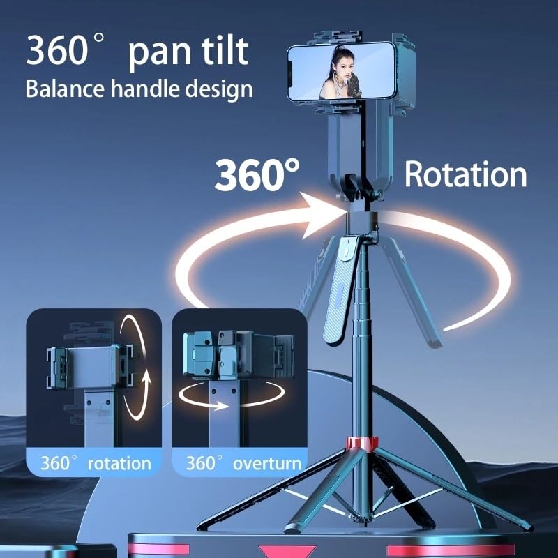 Image of Q185 Auto Face Tracking AI Gimbal Selfie Stick Tripod Stand,Detachable Bluetooth Remote Compatible for iPhone /Android, Best for Vlogging /Photo Shoot (Q185 AUTO FACE Tracking Selfie Stick)