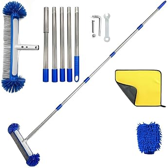 Poolb rste mit Teleskopstange 194cm Pool Reinigungsb rste Poolbesen mit L ngenverstellbarer Edelstahlrohr Pool B rste Set f r Pool Reinigung mit Reinigungstuch und Waschhandschuh.