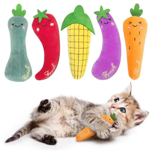 ETEKYER Catnip Cat Toys, Cat Nip Kitten Toy for Indoor Cats Kitty Kicker, Durable Kitten Teething Chew Toys, 5 Pack, Vegetable Shape