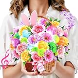 Easter Card, Happy Easter Egg Cards Light and Music, 10Inch Life Sized Forever Daisy Bouquet, 3D Popup Easter Greeting Card for Daughter, Adults, Wife, Husband, Sister(Blank Notecard & Envelope)