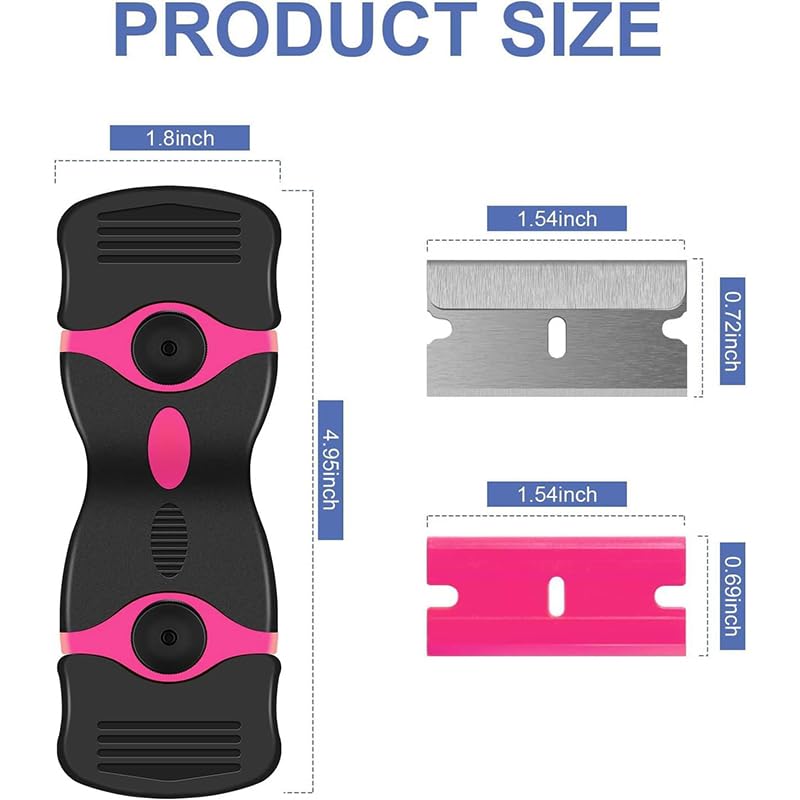 21pcs Multi-Purpose Razor Blade Scraper, Double Edged Scraping Tool with 10 Pcs Razor Blades, Paint Scraper for Glass, Floor Door & Wall Cleaning, Pink