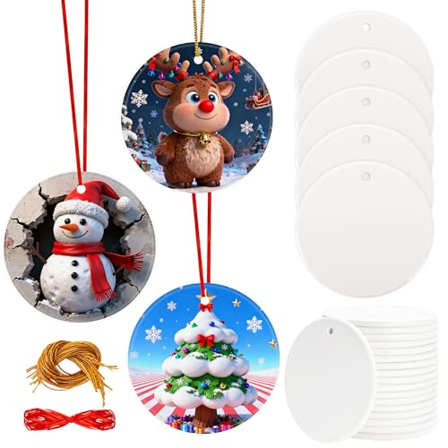 Joyclub 25 PCS 3'' Sublimation Ornament Blanks Ceramic