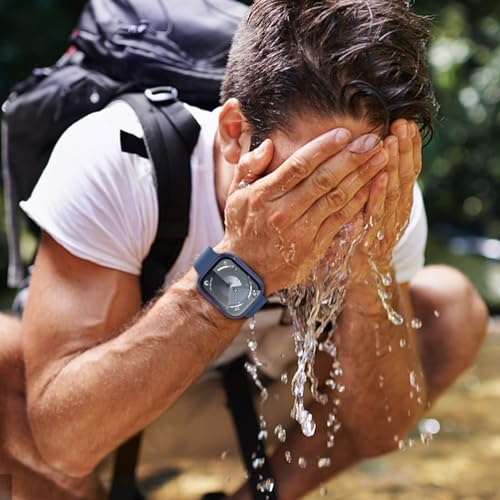 Image of 3 in 1 Goton Waterproof Hard Case for Apple Watch Screen Protector 45mm, 360 Slim Full Protective Tempered Glass Face Cover + Back Hard PC Bumper for iWatch Series 9 /8 /7, 45mm Blue