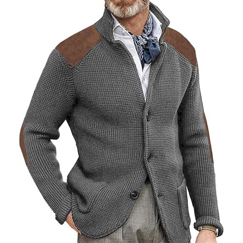 Men's Notch Lapel Casual Knitted Sweater Cardigan Slim Fit Cotton Sweater Button Down Solid Fall Winter Sweaters