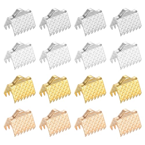 UXCELL 100Pcs 8mm Ribbon Crimp Clamps, Bookmark Pinch Ends, Fasteners Clasp Ends for Bracelet Necklace Jewelry Making, 4 Colors