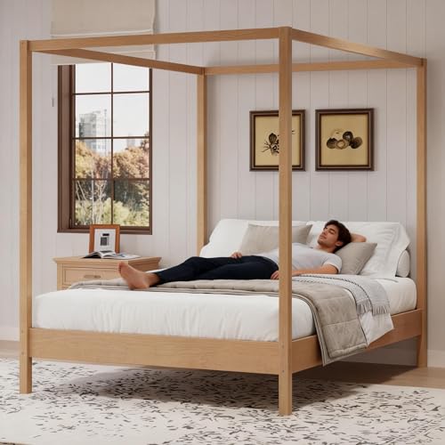Queen Size Canopy Bed Frame with Slats