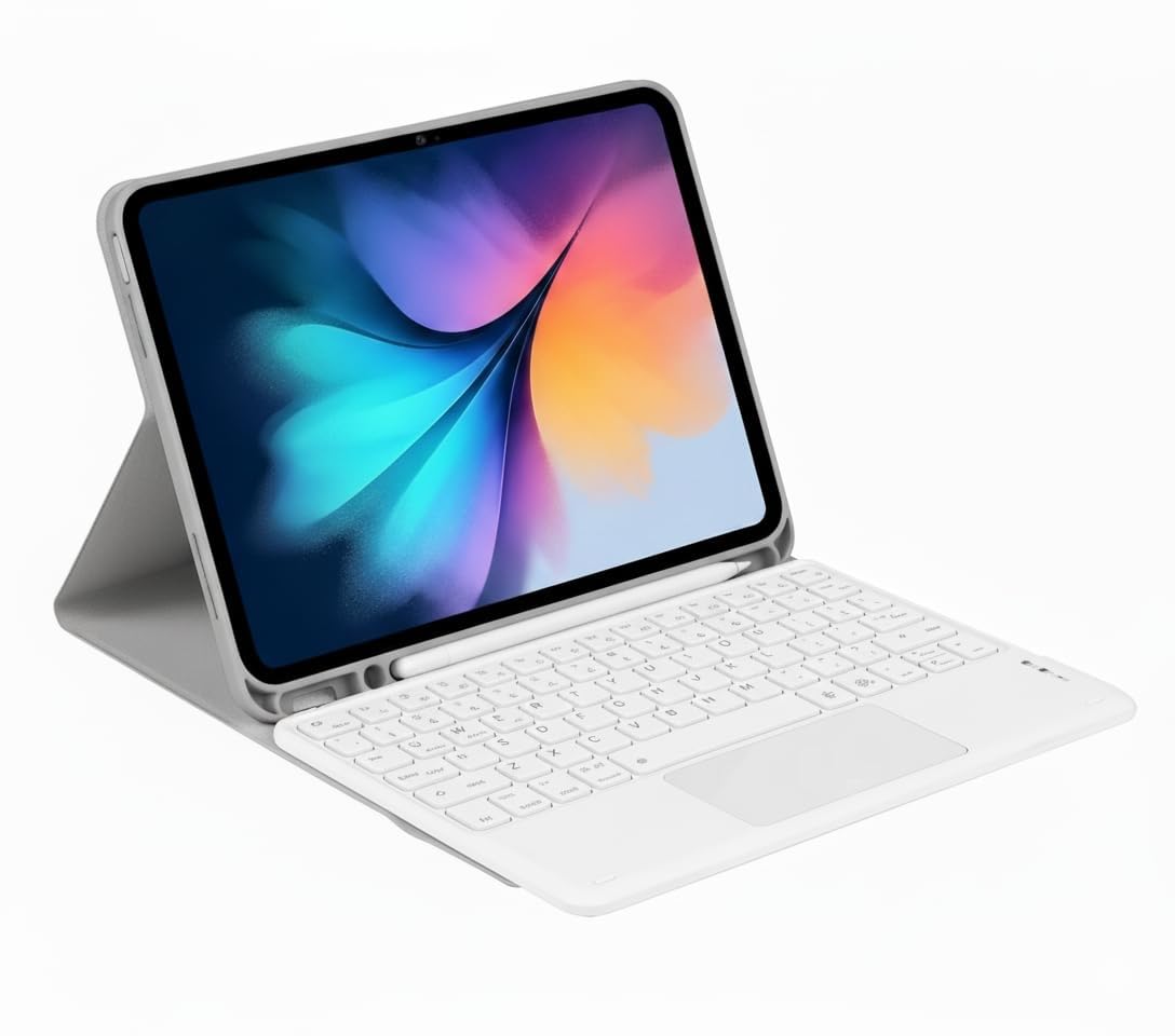RTSY Keyboard case for Samsung Galaxy Tab A9 Plus(11 Inch) / A9+ (11 Inch) with New Anti-Drop Keys, Trackpad & 7-Colors Backlits, Magnetic Detachable Wireless Bluetooth (Gray-White)-image-46