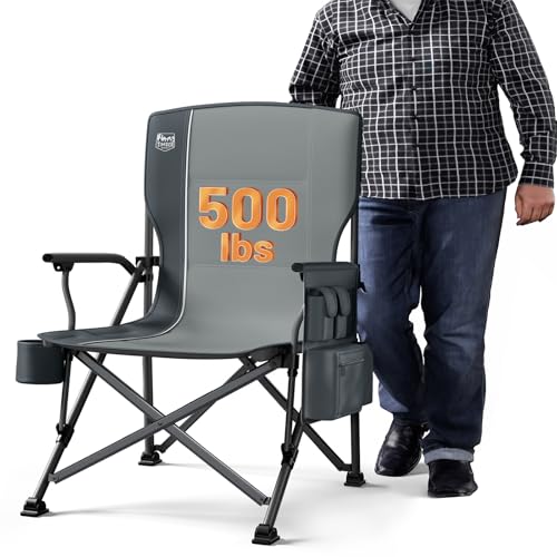 TIMBER RIDGE Oversized Folding Camping Chair High Back Heavy Duty for Adults Support up to 500lbs with Cup Holder, Side Pocket Cooler Bag
