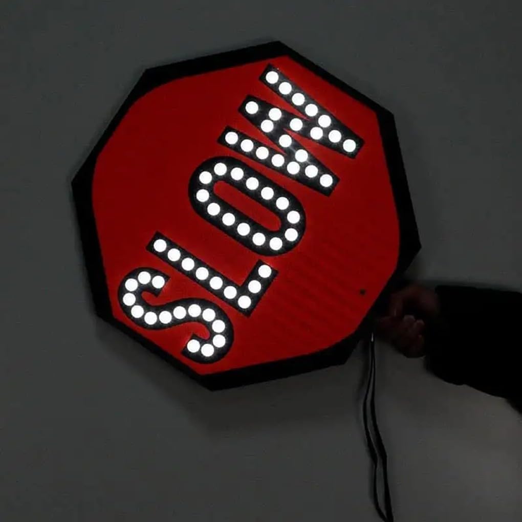 Letrero de Parada y Baja Velocidad LED Soble Cara de 18", Señal de Parada y Baja Velocidad Recargable, Señal de Control Tráfico con Luces LED Intermitentes