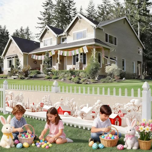 Image of Christmas Village Banner 78.7 x 17.7 Inch Red and White Snowy House Scene Winter Landscape Holiday Decoration for Yard Garden Fence or Indoor Wall Display Perfect for Seasonal Celebration Decor