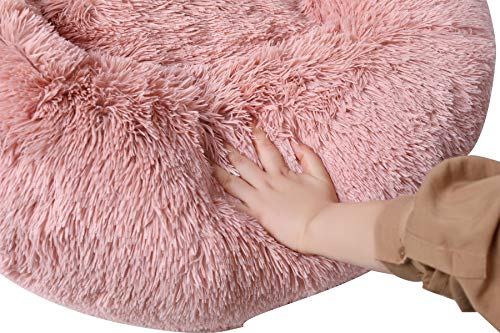 BinetGo Donut Dog Bed Cat Bed Calming Anxiety ,Pet Fluffy Bed Donut Cuddler Bed for Small Medium Dog and Cat, Joint-Relief and Improved Sleep – Machine Washable, Waterproof Bottom (Large, Beige)