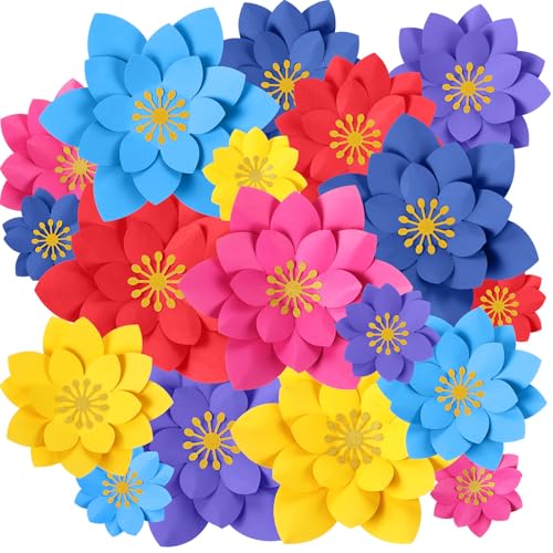 18 Pcs Paper Flowers Decor for Wall DIY Flower Bulletin Board 3D Spring Fiesta Mexican Paper Floral Decoration for Photo Backdrop Classroom Back to School Party(Lotus-Shaped,Dark)