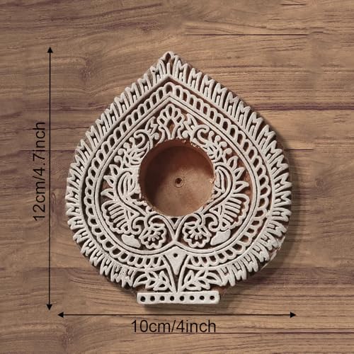 Image of Ascension 2 Wooden Betel Leaf Shaped Tea Light Candle Holder Handmade Wooden Block Print Tlight for Diwali Decoration Mandala Stamp Printing Candle Tlight Set Stand for Indoor Decor (Leaf Shaped)