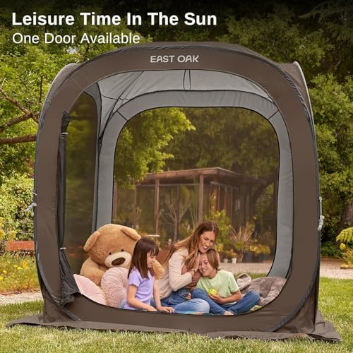 Image of East Oak Screen House Tent Pop-Up, Portable Screen Room Canopy Instant Screen Tent 6 x 6 FT with Carry Bag for Patio, Backyard, Deck & Outdoor Activities, Beige