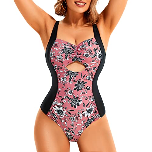 QACIVIQ One Piece Bathing Suit for Women Tummy Control Black Ruched Swimsuit V Neck Full Coverage Slimming Monokini Swimsuits