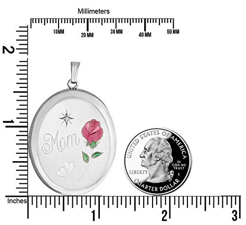 PicturesOnGold.com Sterling Silver MOM -w/Enamel Flower Oval Locket - 1 Inch X 1 1/4 Inch with Engraving2